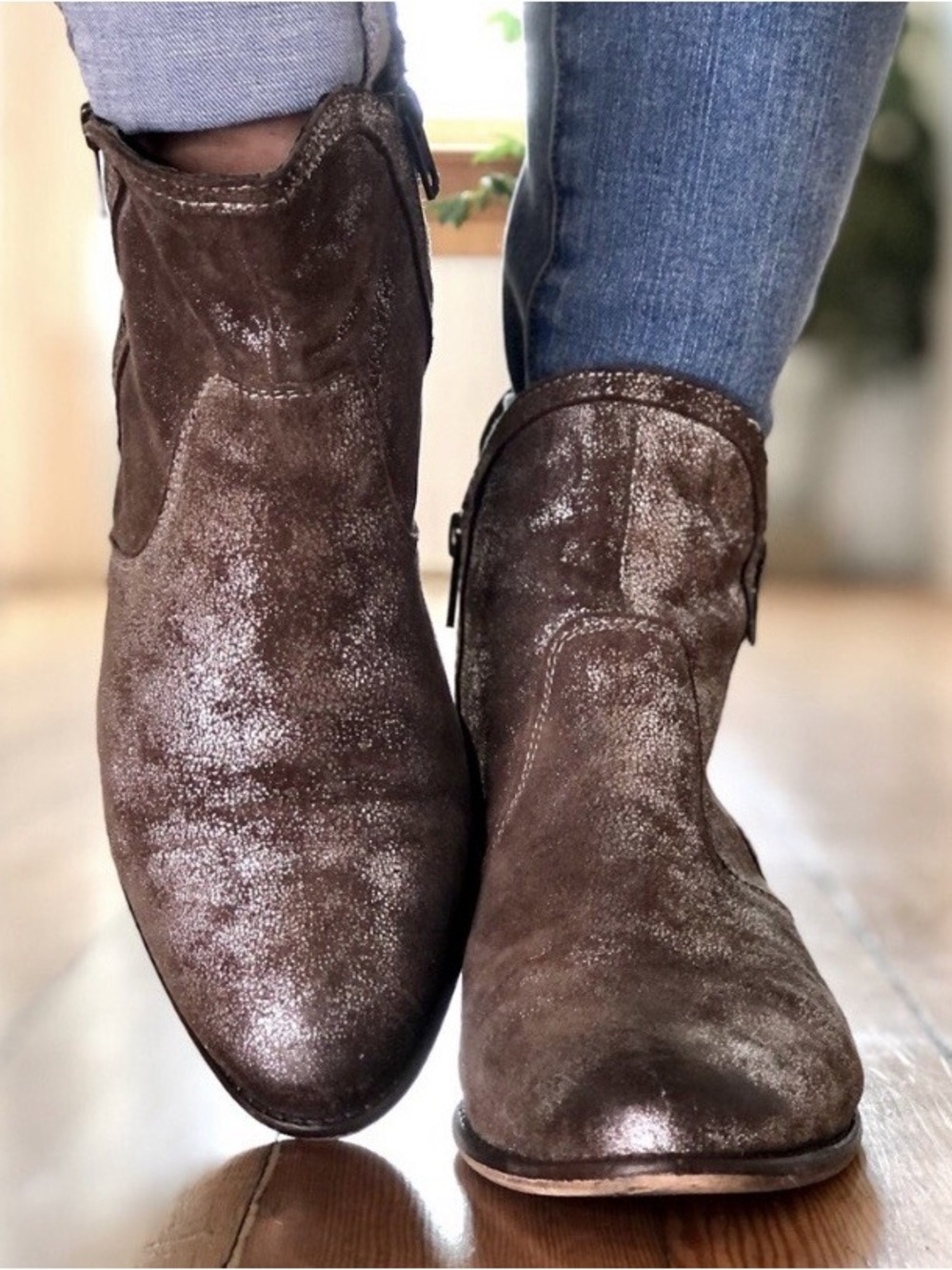 Anthropologie SEYCHELLES SANCTUARY METALLIC PEWTER METAL ANKLE BOOTIE